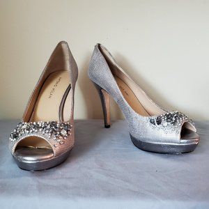 Antonio Melani Silver Embellished Peep Toe Heels